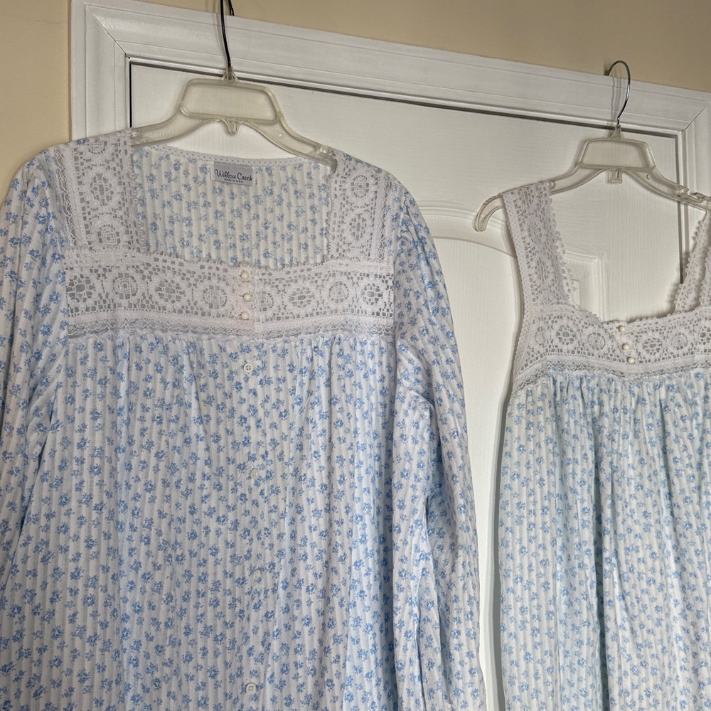 VTG Willow Creek Nightgown & Robe Set Peignoir Floral Lace Prairie style LARGE - Picture 2 of 14